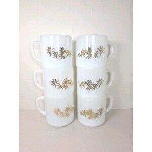 Set Of 6 Vintage Federal Glass Milk Glass Golden Glory Coffee Cups